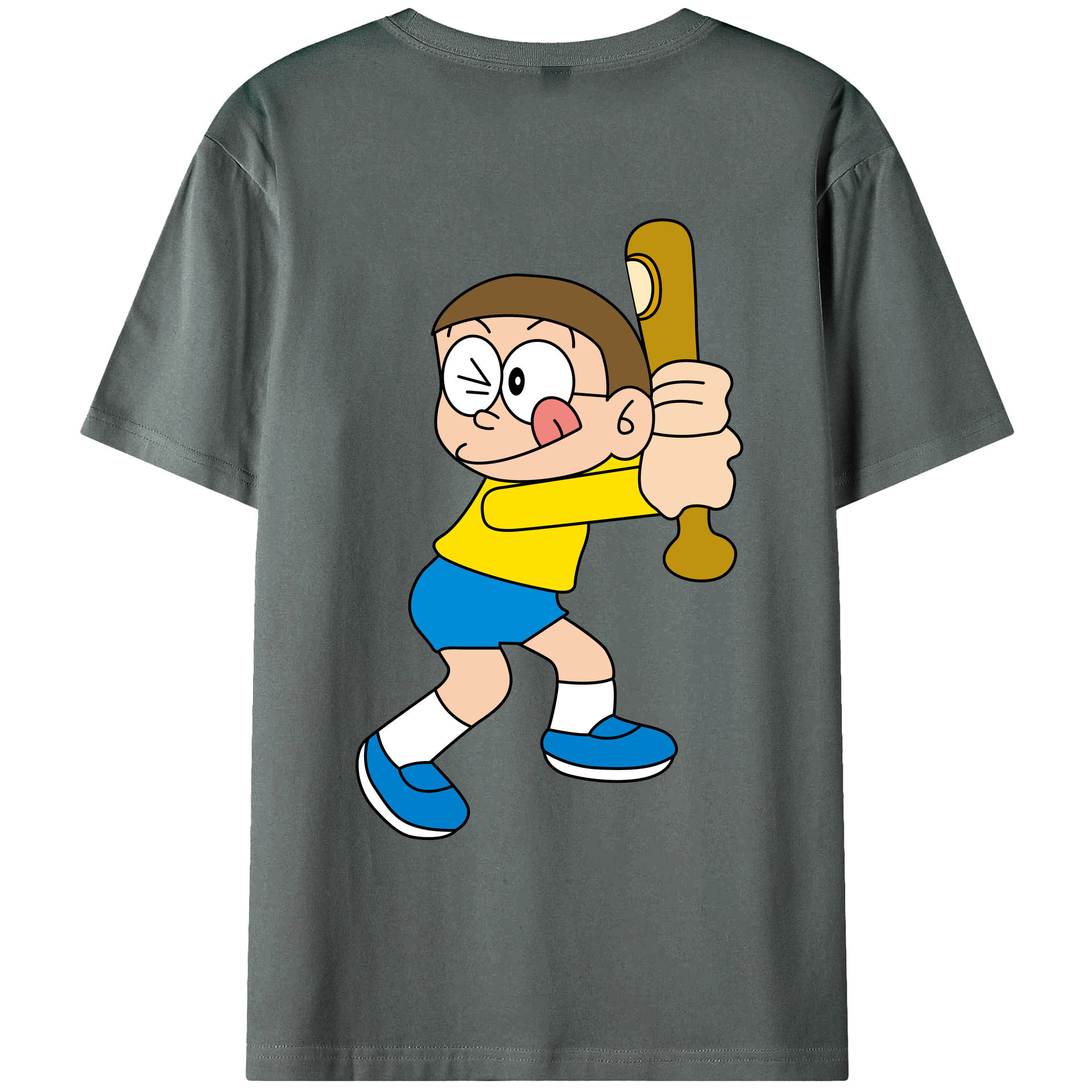 （画像用） ドラえもん 野比 のび太 Doraemon Nobita Nobi 綿100％ メンズ半袖Tシャツ（バックプリント） 通気性